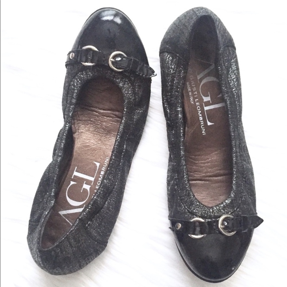 AGL Cap Toe Metallic Buckle Flats Black 36